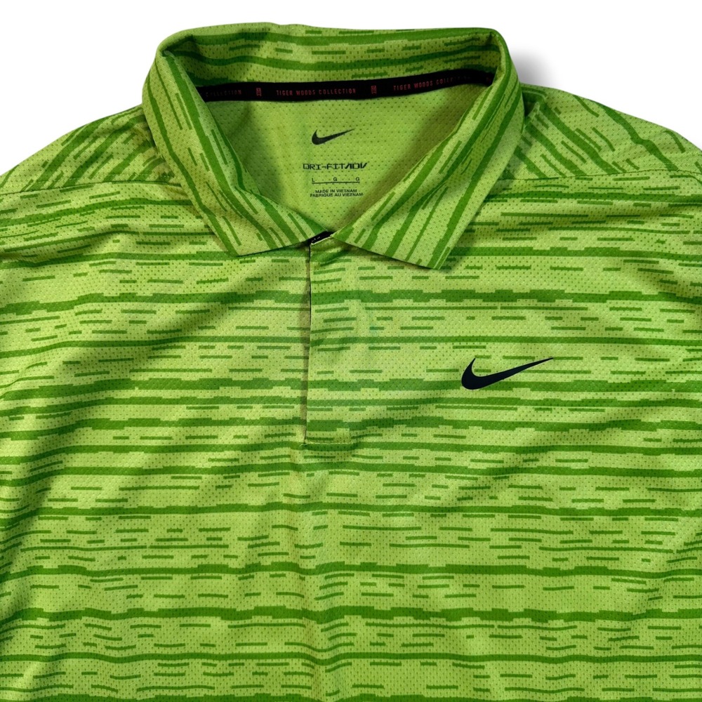 Nike Tiger Woods Dri-FIT ADV Golf Polo Men's Large Green Striped DH0789-332